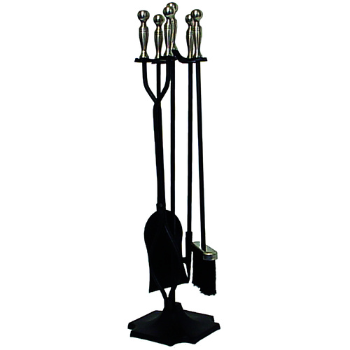 BR02NP Black/Pewter Finish Cast Iron Firetool Set 4pce + Stand
