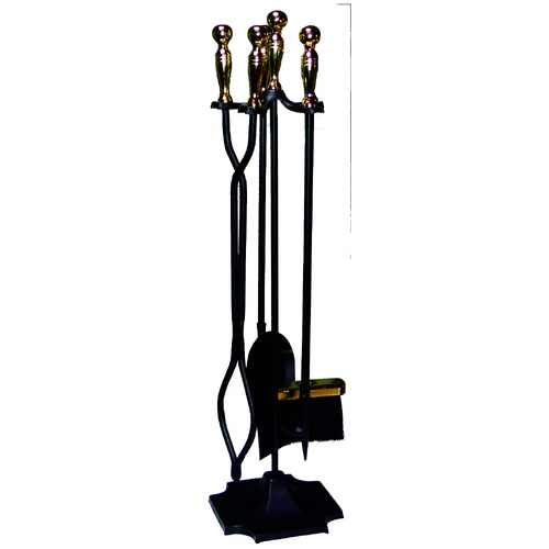 BR02PK Black/Brass Plated Cast Iron Firetool Set 4pce + Stand