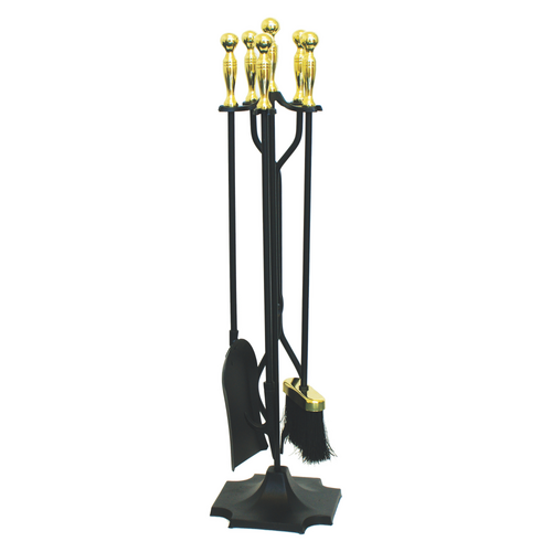 BR02PK Black/Brass Plated Cast Iron Firetool Set 4pce + Stand