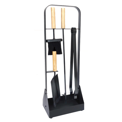 HB356B Firetool Set Black with Timber Handles