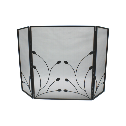 OF38224BK-01 Firescreen with Leaf Pattern Design